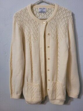 Vintage Rare Embroired 100% Wintuk Orlon Acrilic Women's Cardigan Size Large!